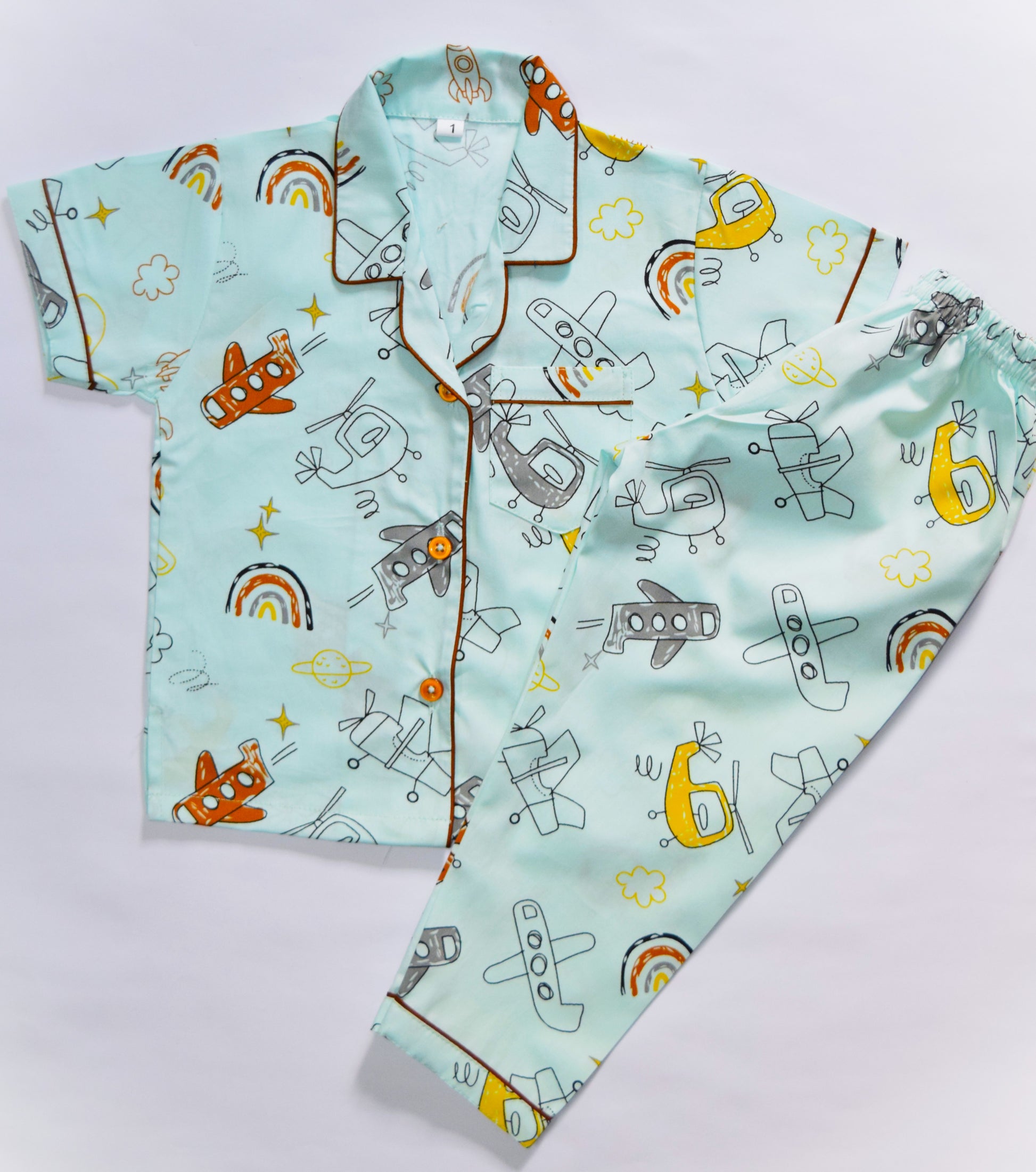 AirplanePrintKidsCottonPJSet