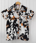 Women's handmade rayon cotton black and white abstract floral pajama set.