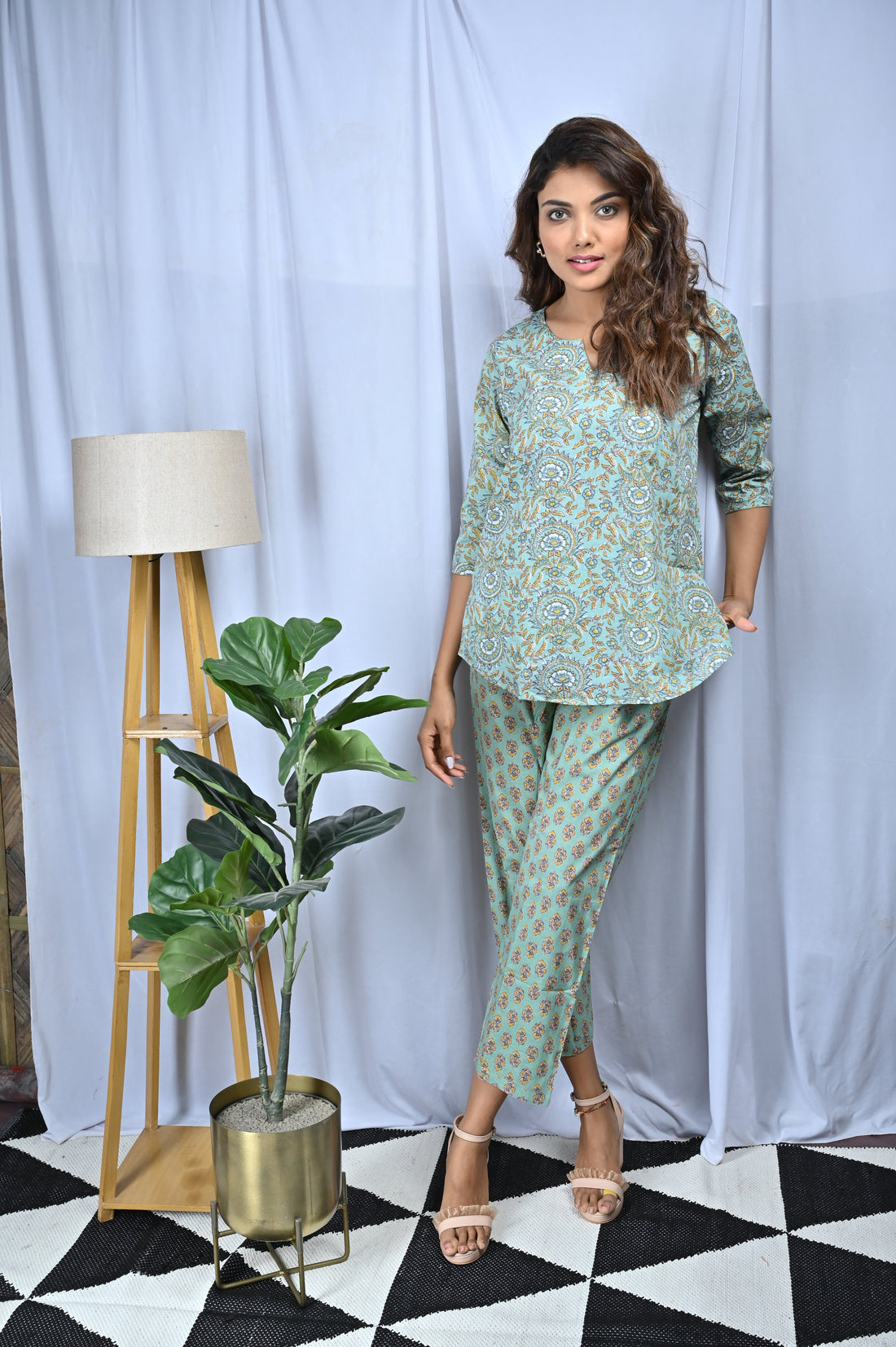 Lime Green Block Cotton Loungewear Set