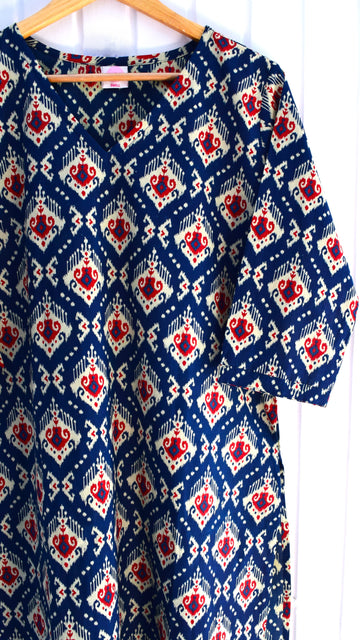 Indigo Bloom Jaipuri Cotton Ikat Loungewear Set