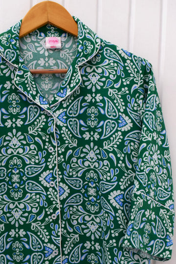 Royal Emerald Rayon Cotton Belted PJ Set