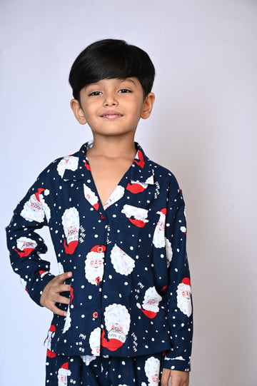 Blue Santa Flannel Kids Nightwear