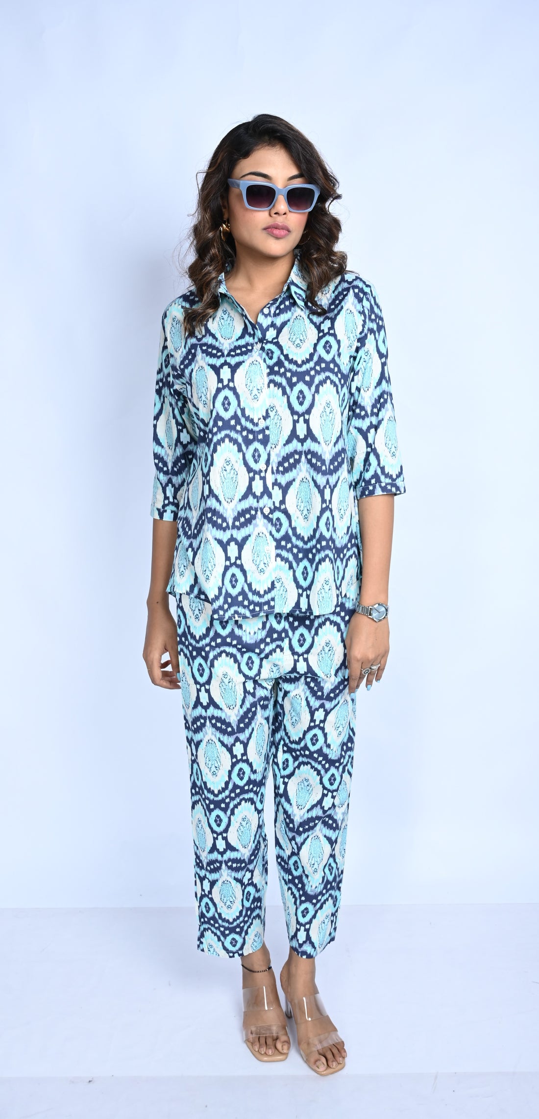 Blue Abstract Cotton Coord Set