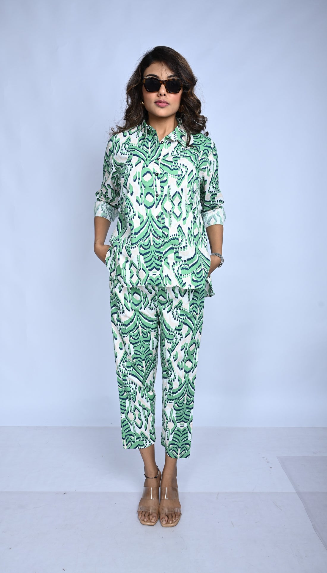 Green Big Ikkat Cotton Coord Set