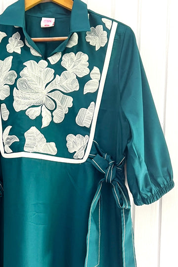 Emerald Bloom Side-Tie Dress