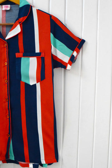 Multi Colour Stripes Rayon Cotton PJ Set