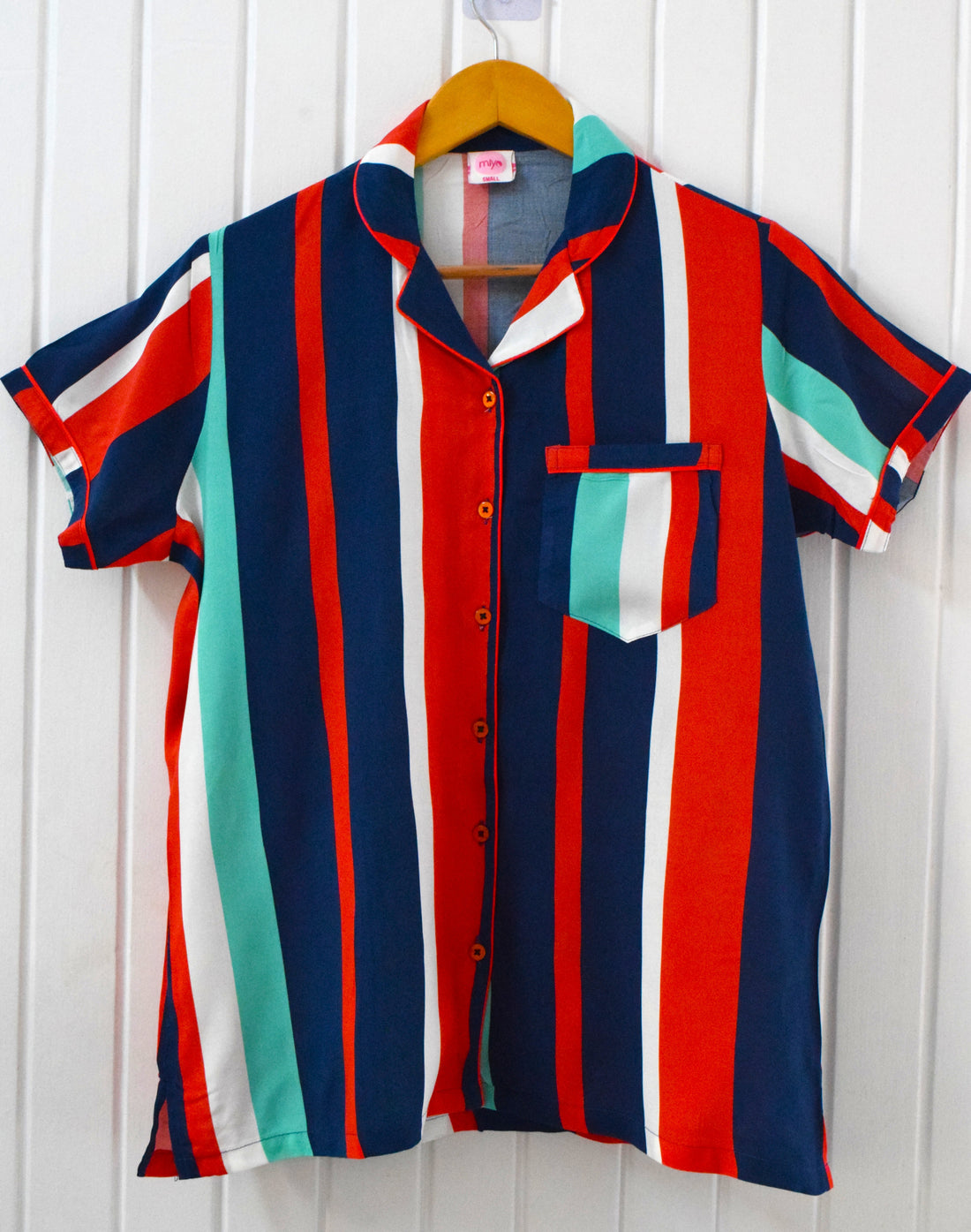 Multi Colour Stripes Rayon Cotton PJ Set