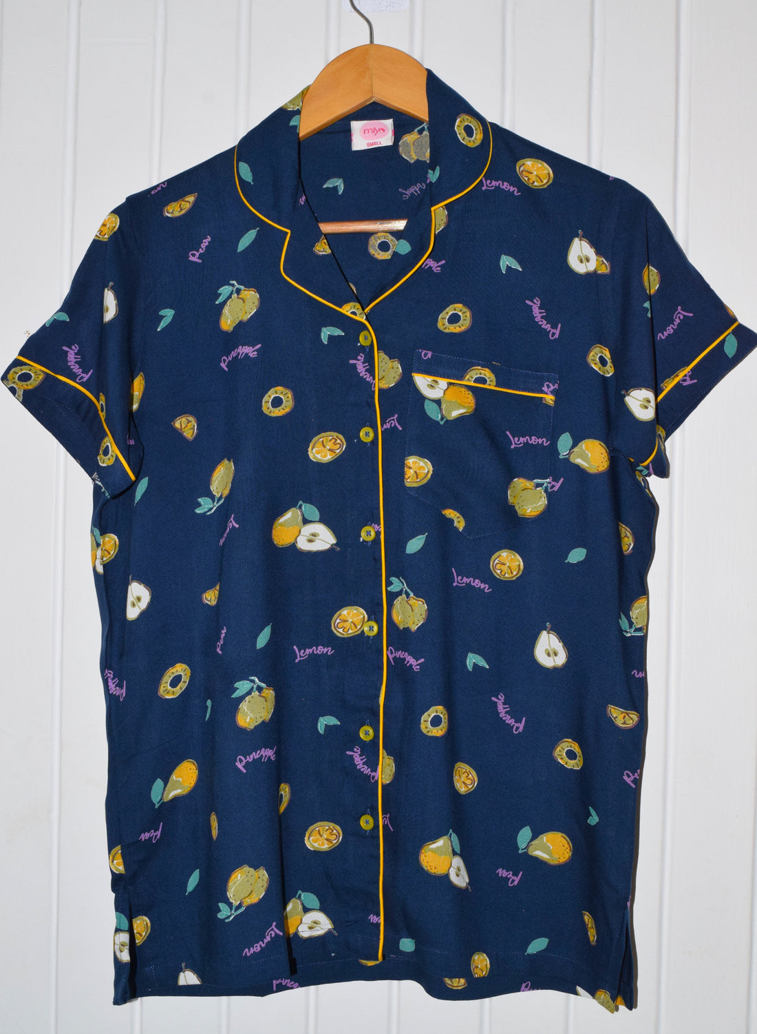 Blue Fruits Print Rayon Cotton PJ Set