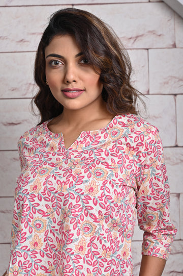Pink Floral Cotton Loungewear Set