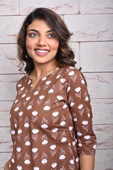Brown Floral Cotton Loungewear Set