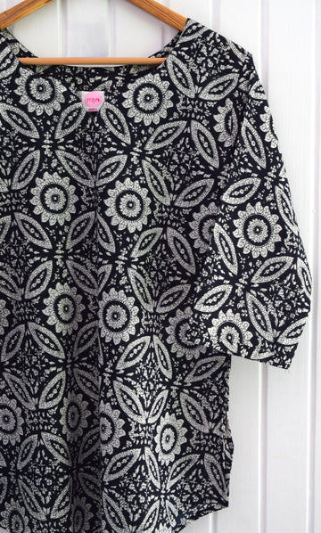 Black & White Floral Jaipur Cotton Loungewear Set