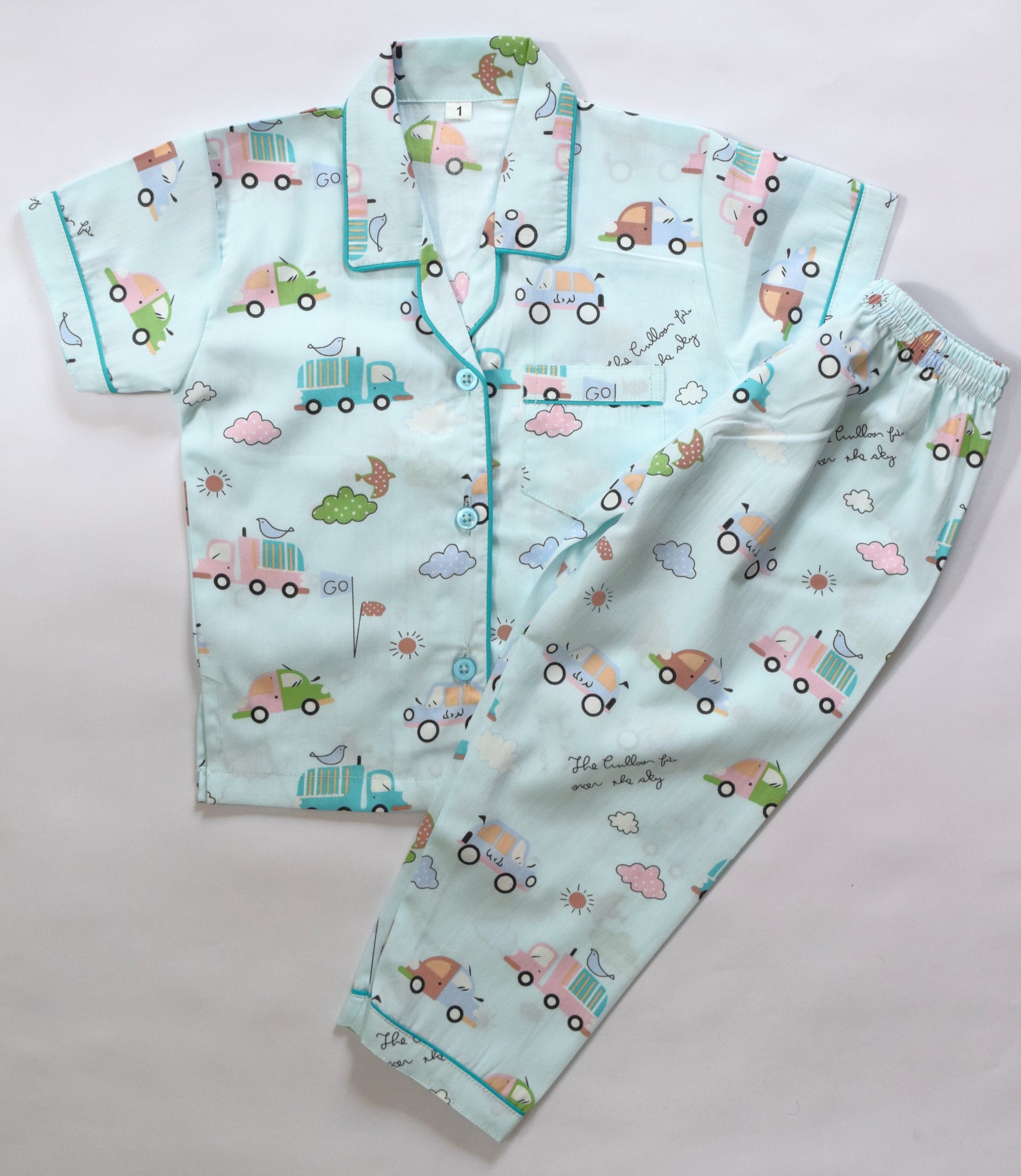 Blue Cars Print Kids Cotton PJ Set Nightwear