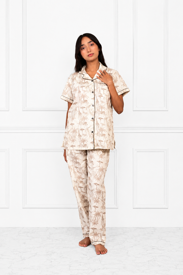 Beige Jungle Cotton Pj set