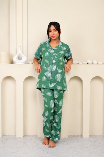 Green leafs Muslin Pj set