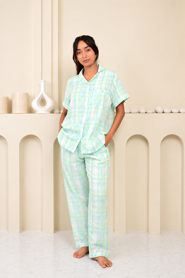 Green Checks  Muslin Pj set