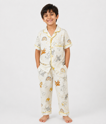 Airplane Print Kids Cotton PJ Set