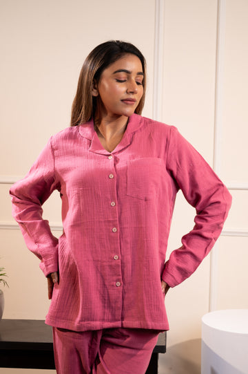 Solid Pink Muslin Pj set