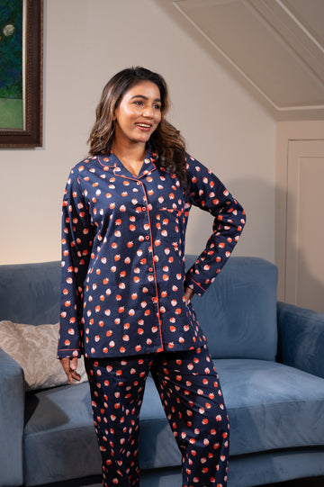 Blue Strawberry Cotton Pj Set
