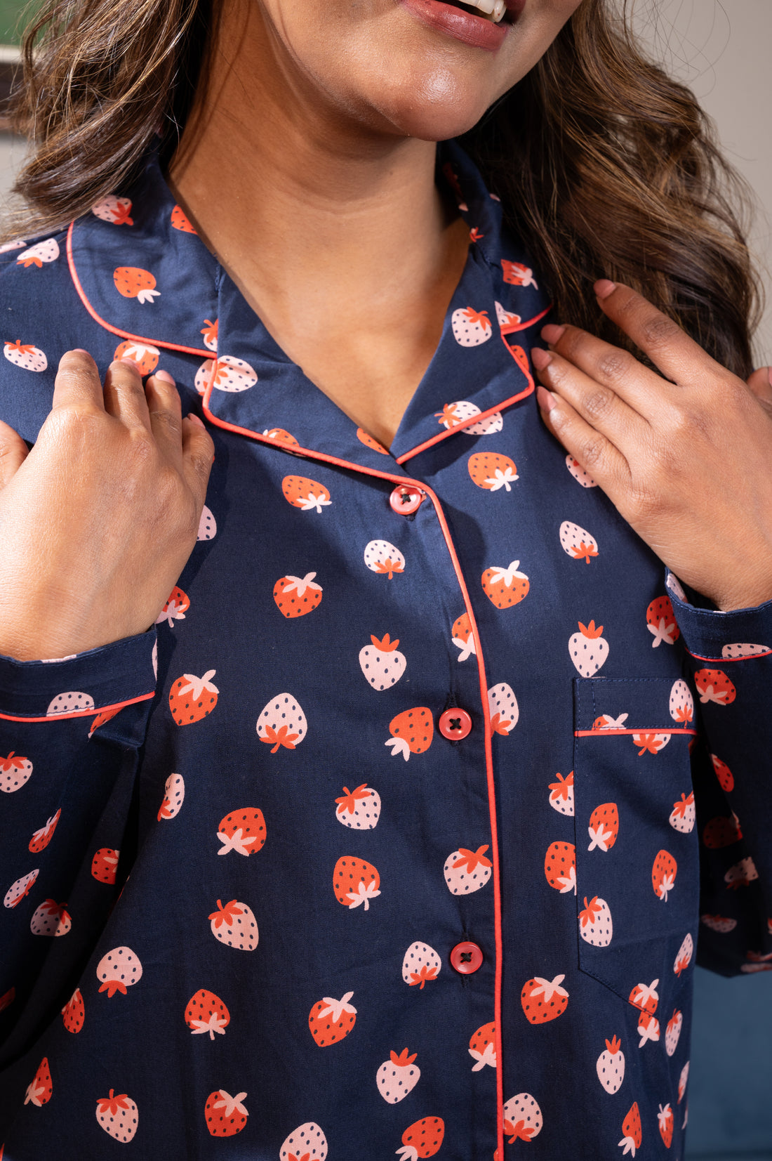Blue Strawberry Cotton Pj Set