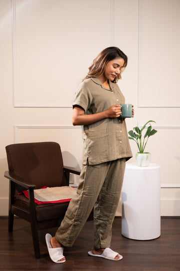 Solid Olive Green Muslin Pj set