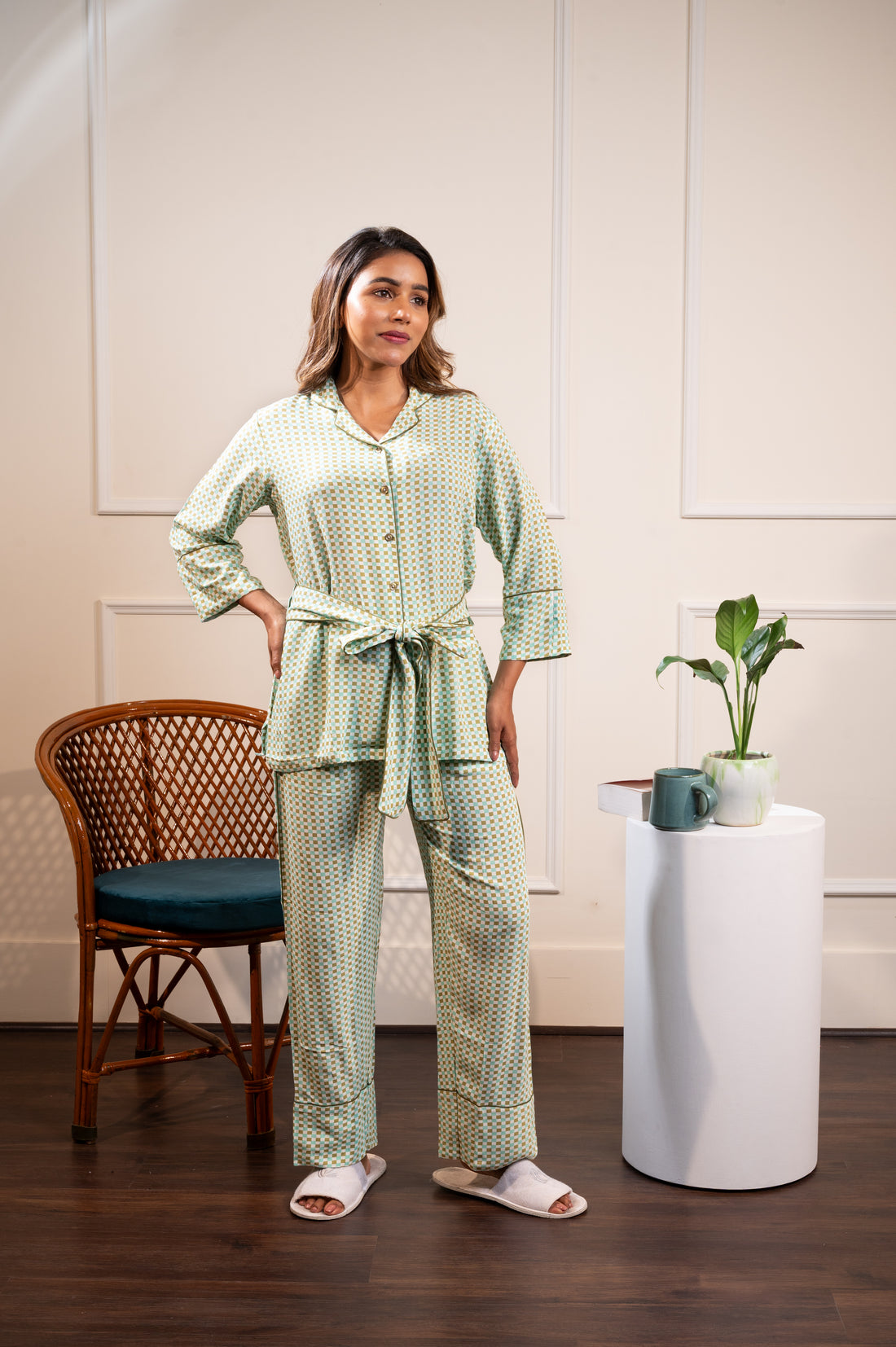 Serene Checks Cotton PJ Set