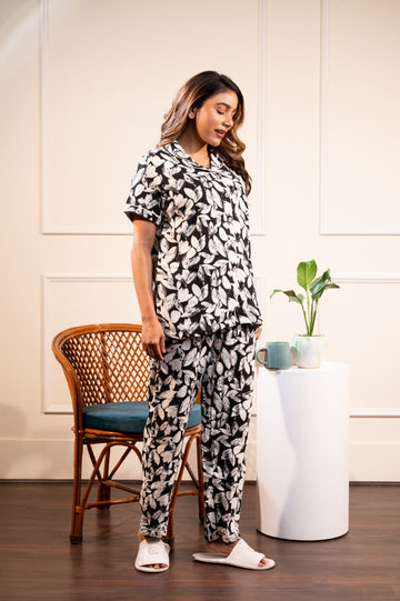 Black Bloom Muslin Cotton Pj set
