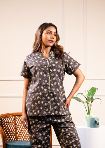 Grey Coconut Tree Cotton Pj Set