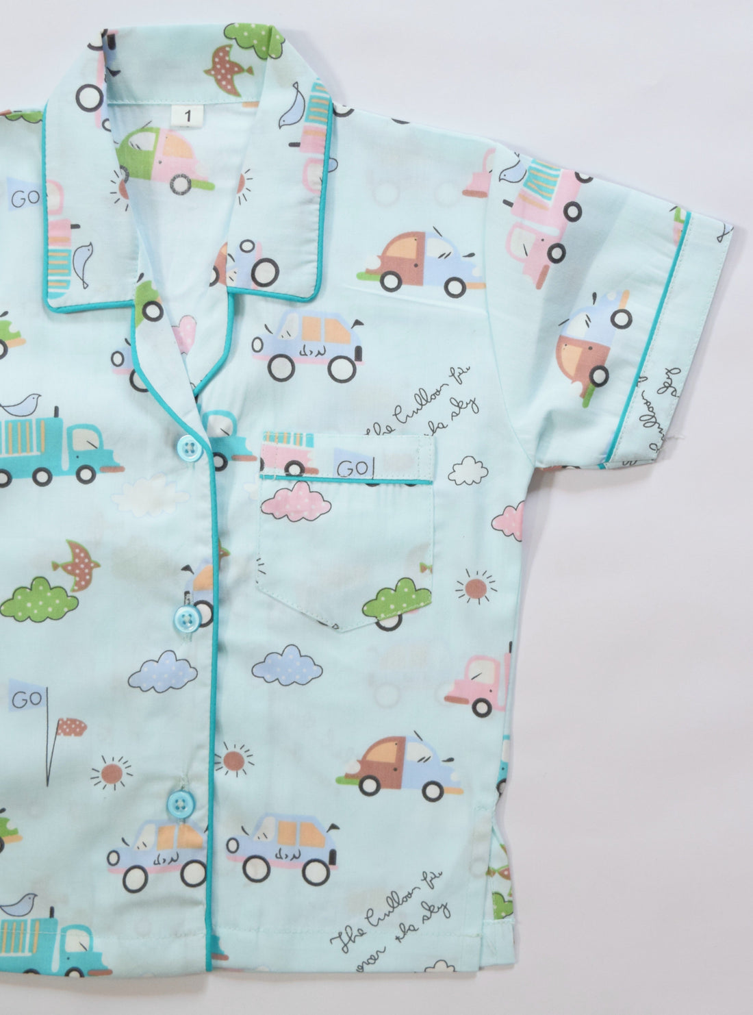 Blue Cars Print Kids Cotton PJ Set