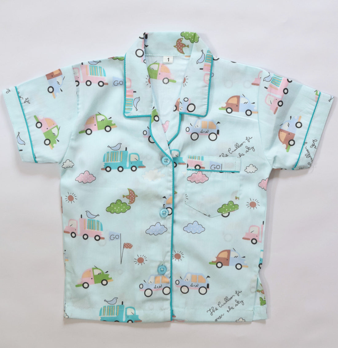 Blue Cars Print Kids Cotton PJ Set