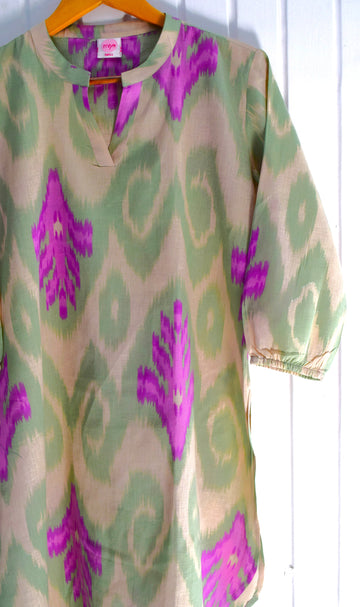 Elegant Ikat Print Cotton Linen Loungewear Set