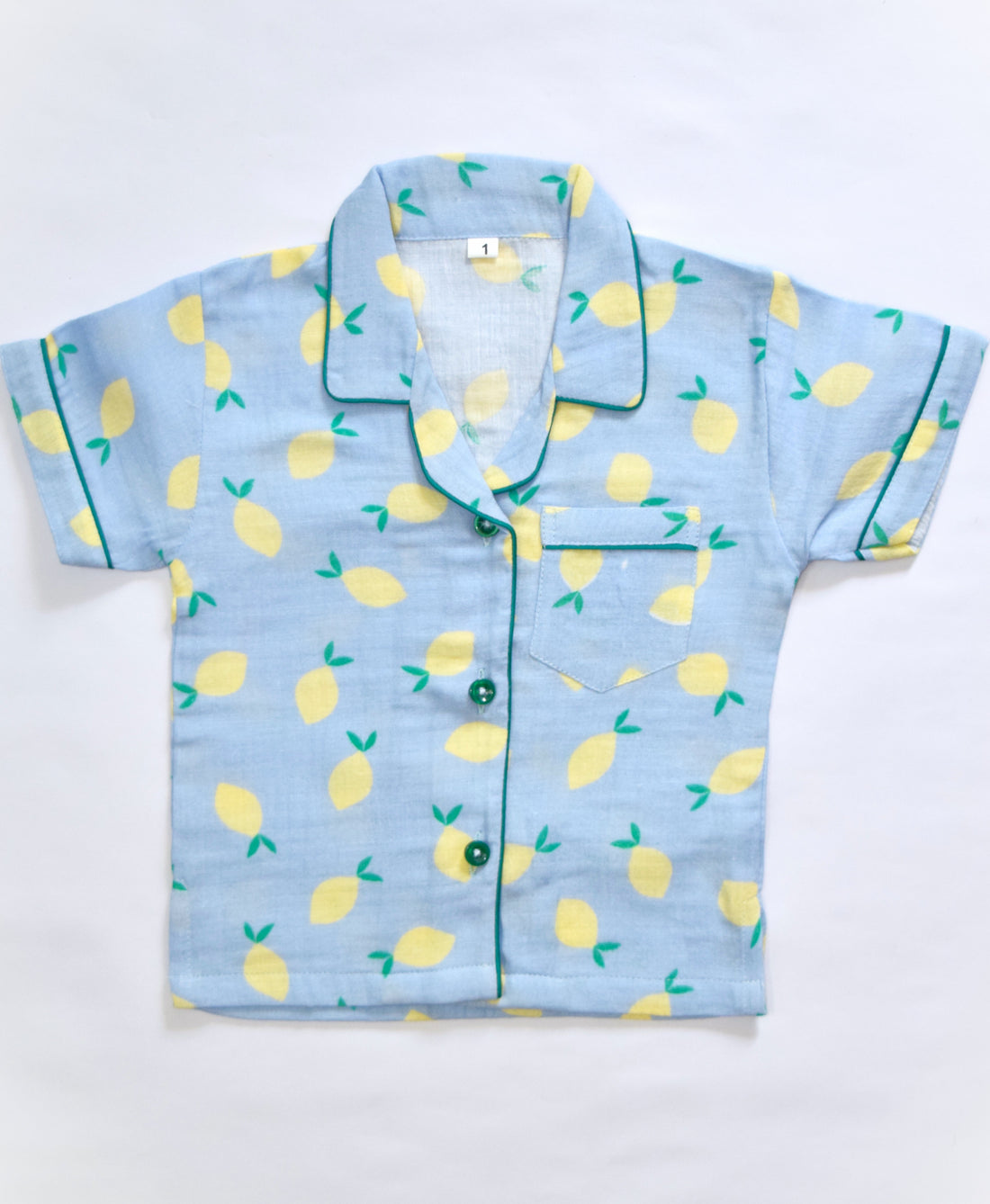 Blue Lemon Print Cute Cotton Kids PJ Set