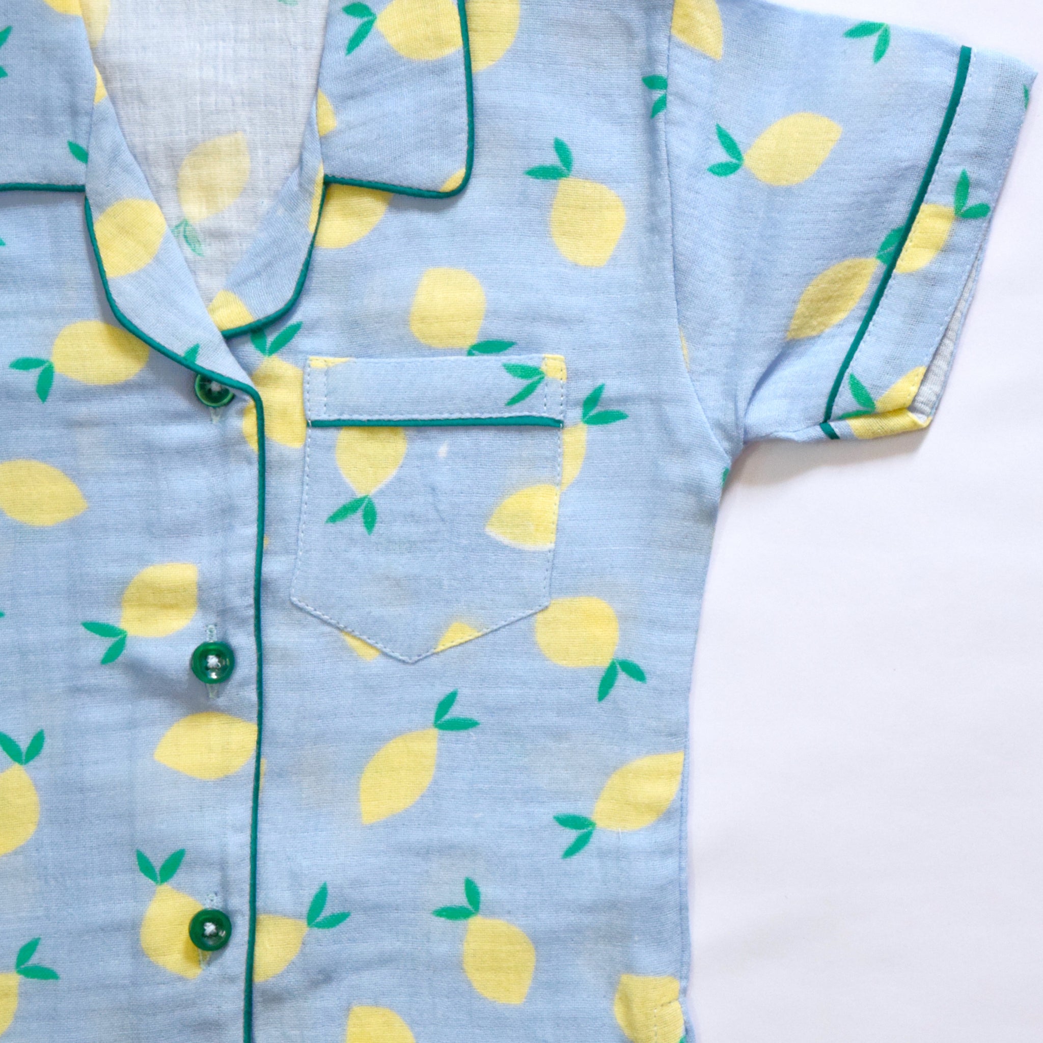 Blue Lemon Print Cute Cotton Kids PJ Set