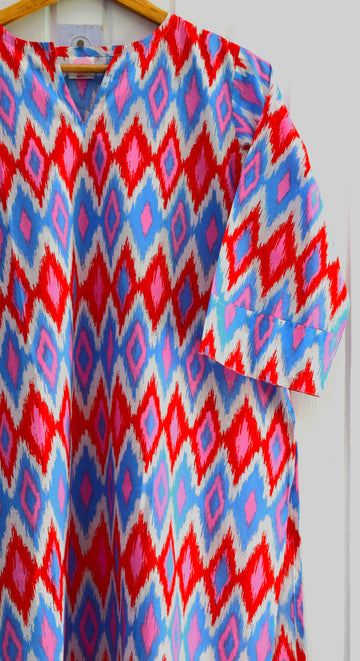 Vibrant Ikat Print Cotton Loungewear Set