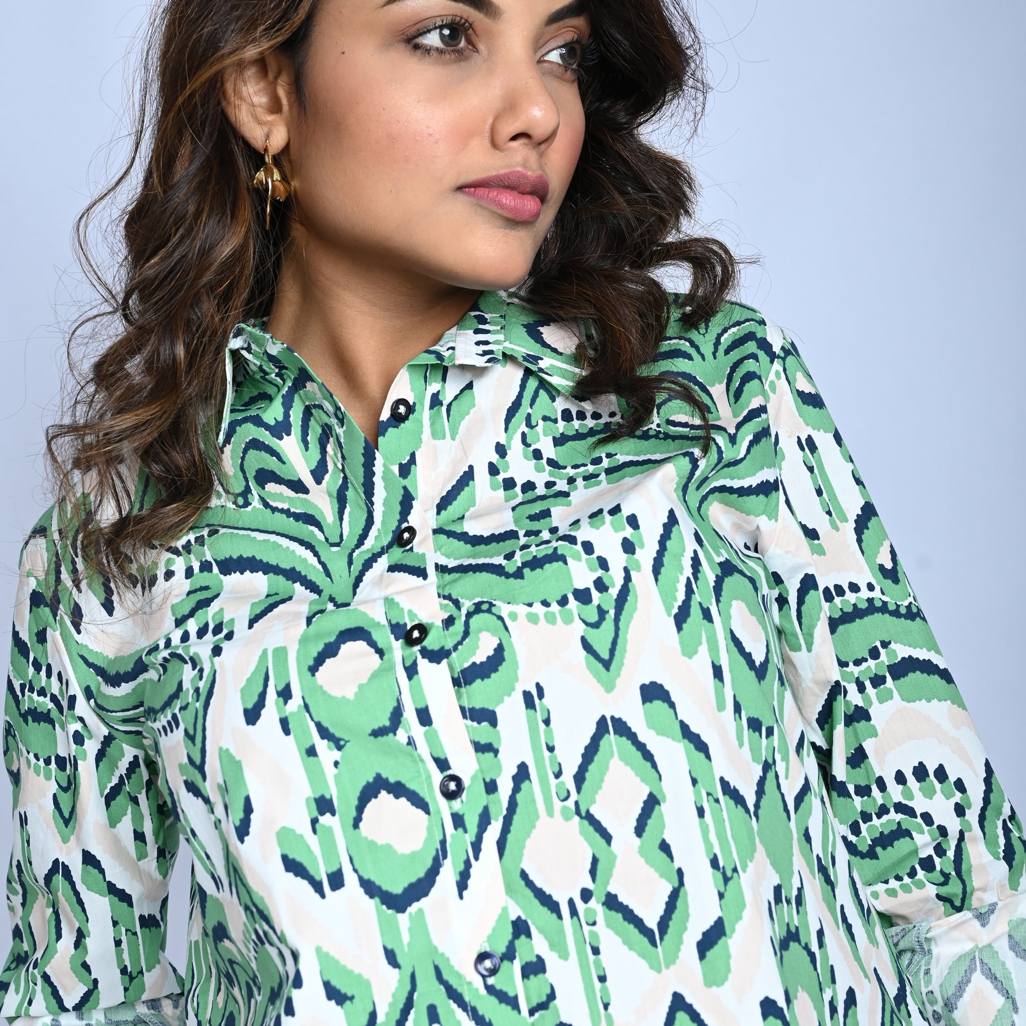 Green Big Ikkat Cotton Coord Set