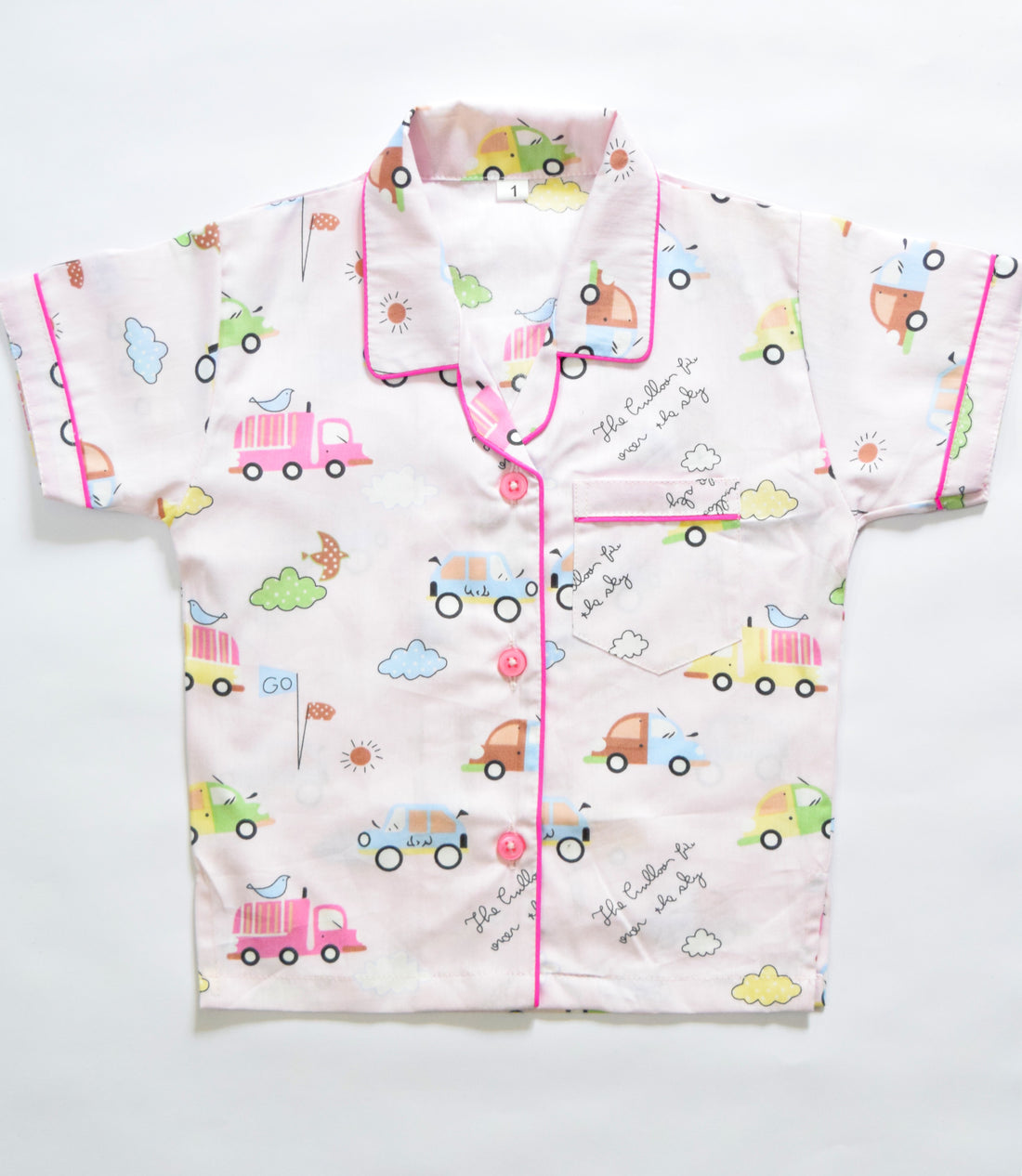 Pink Cars Print Kids Cotton PJ Set | Soft & Cozy Nightwear for Kids