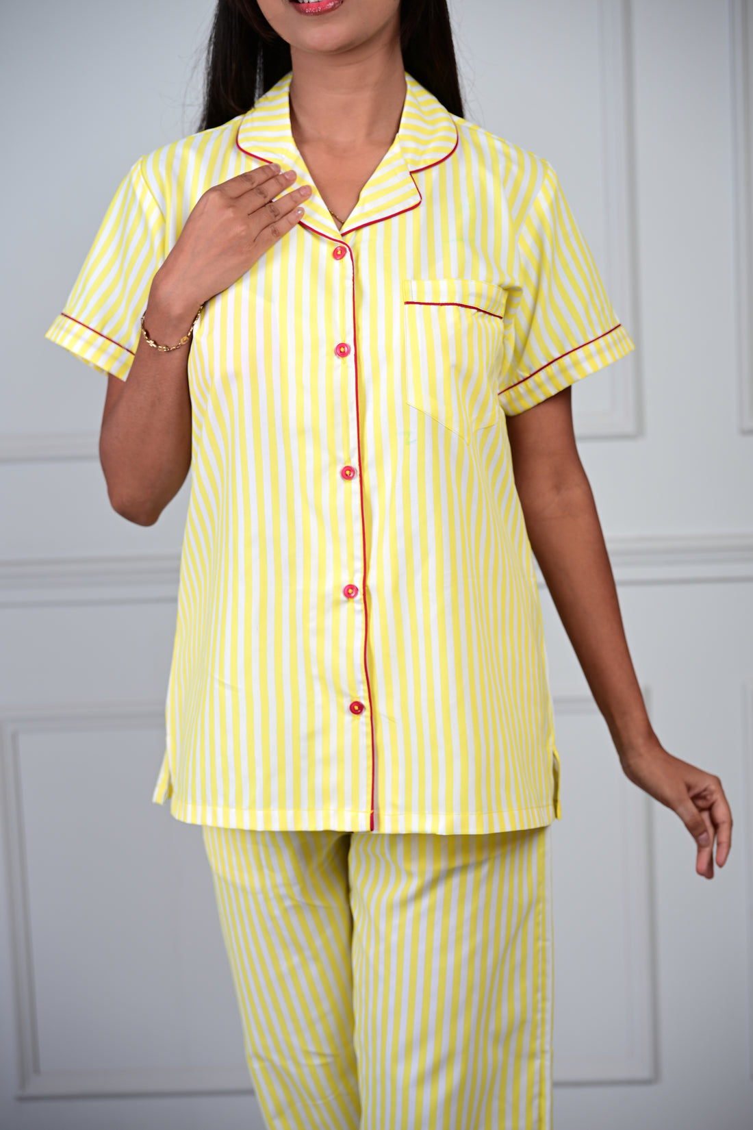 Yellow White Stripes Cotton Pj set