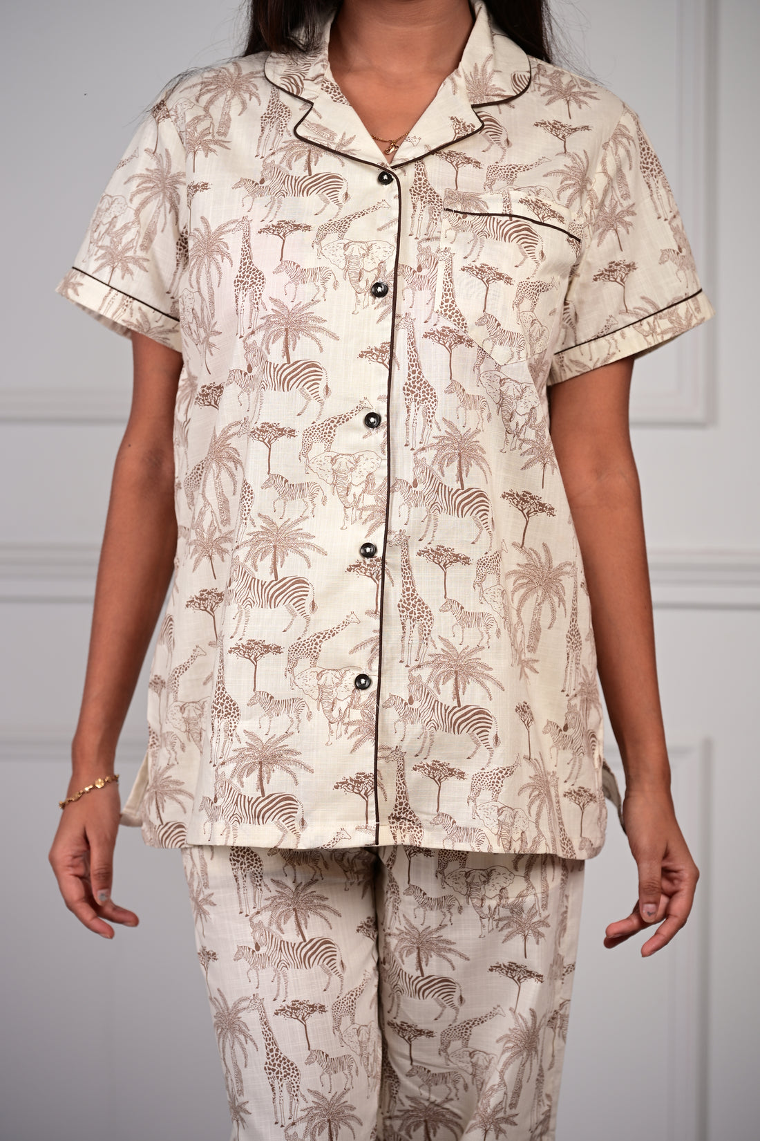 Beige Jungle Cotton Pj set