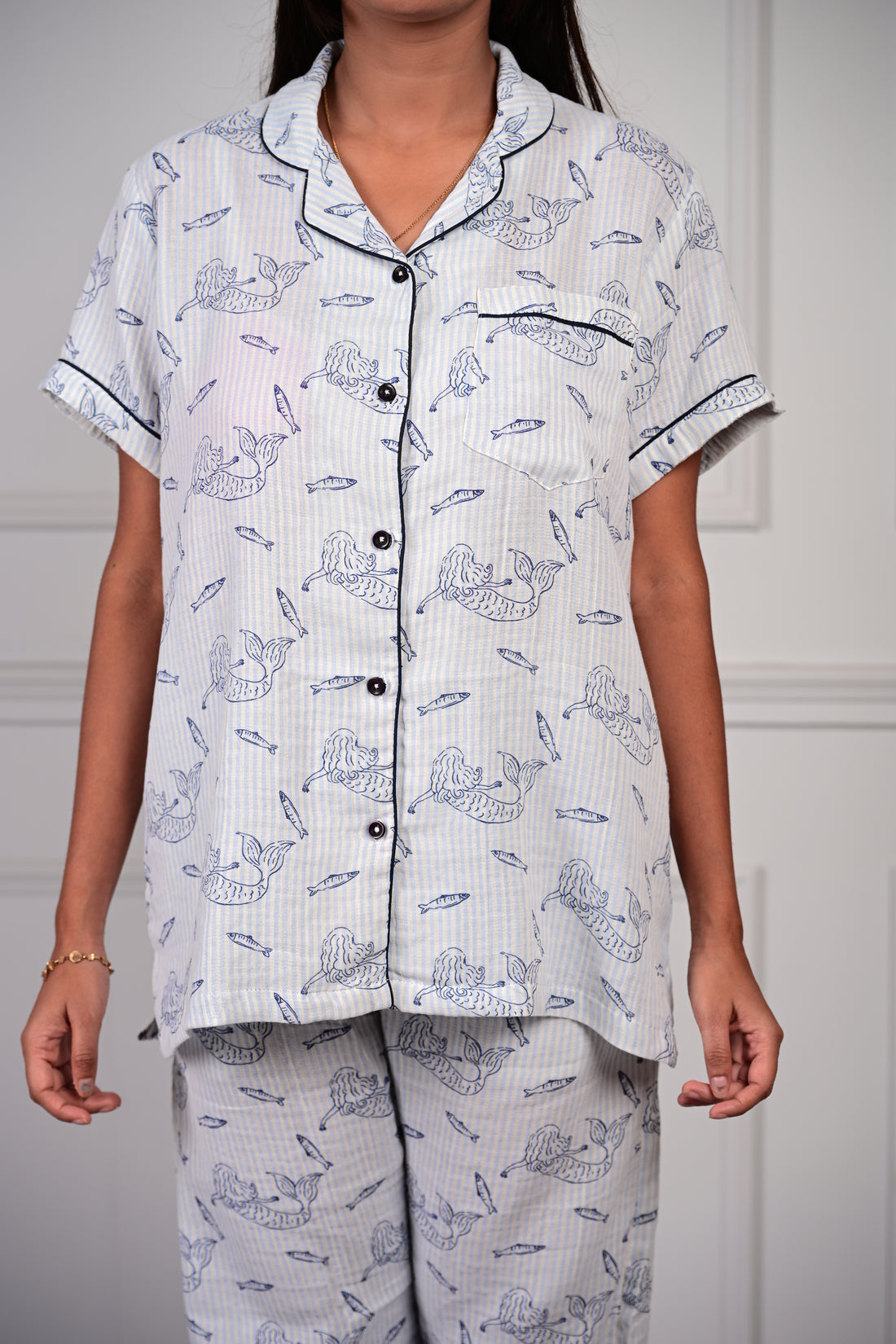 Mermaid Stripes Muslin Pj set
