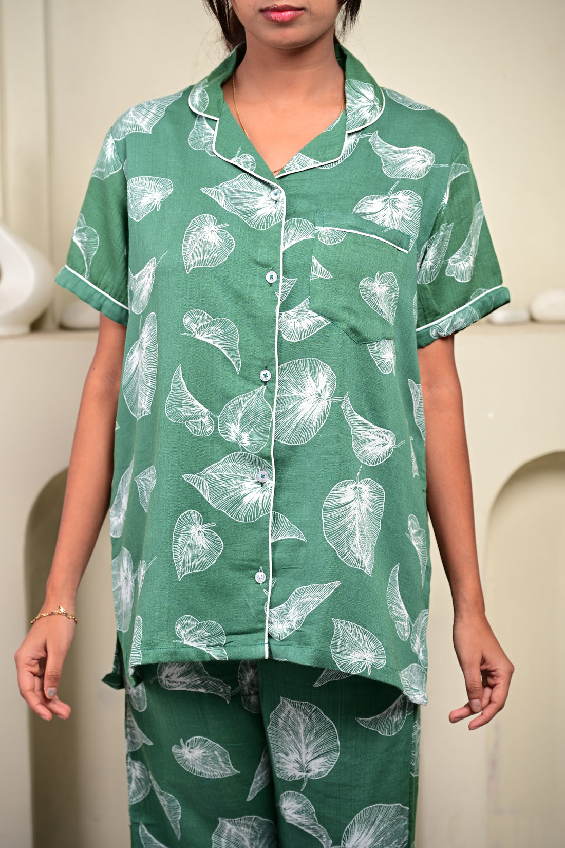 Green leafs Muslin Pj set
