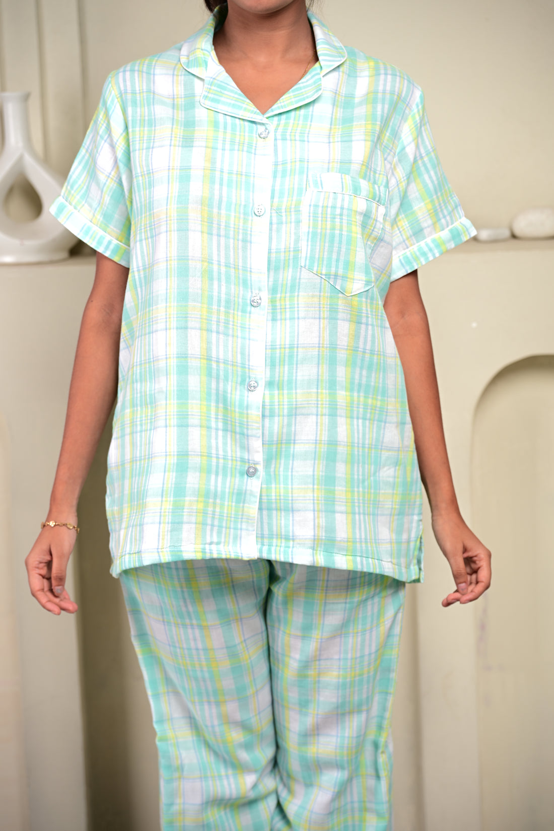 Green Checks  Muslin Pj set