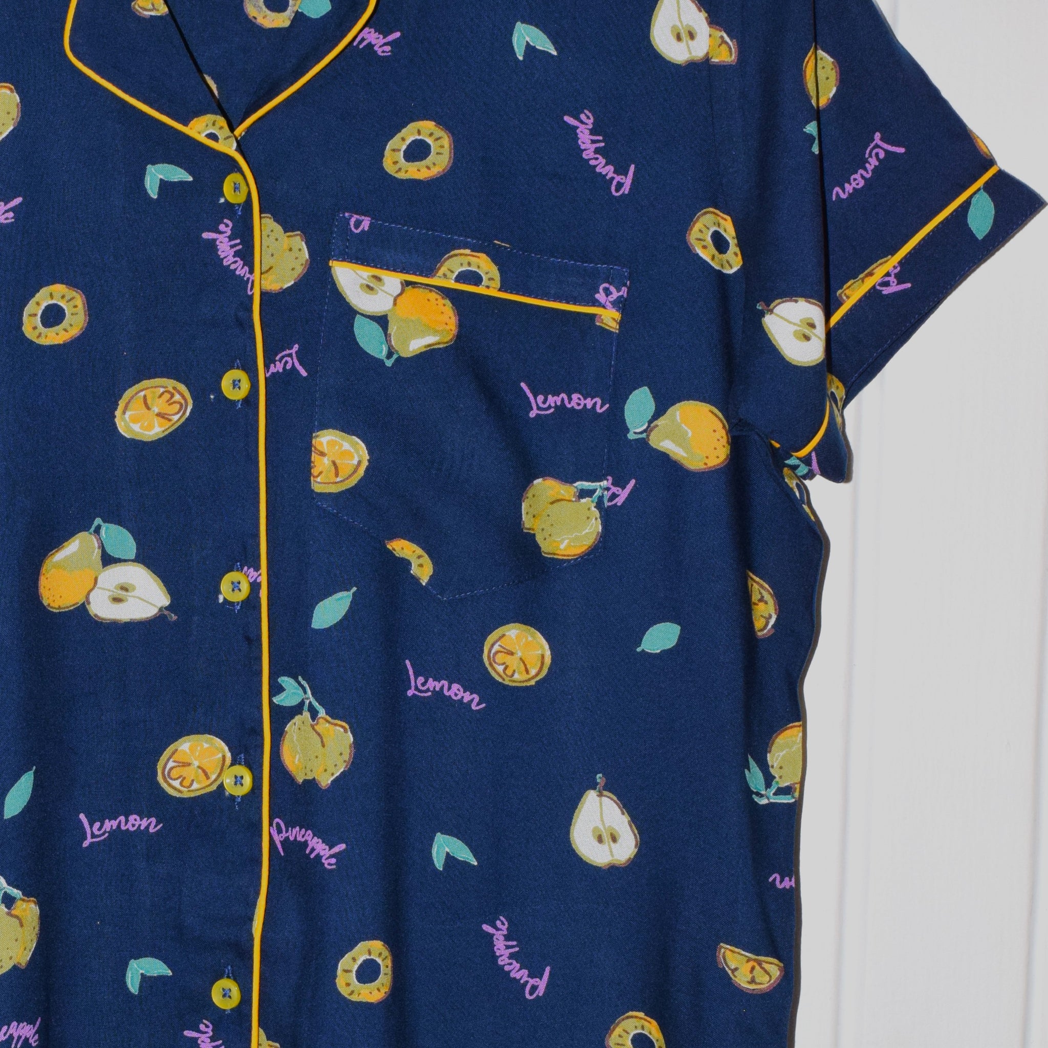 Blue Fruits Print Rayon Cotton PJ Set