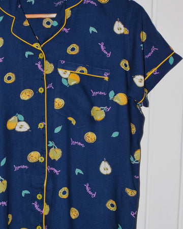 Blue Fruits Print Rayon Cotton PJ Set